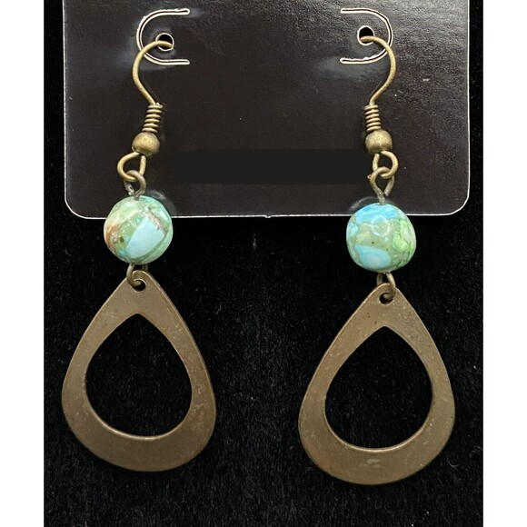 Neanie-Bot Jewelry - Cutout Teardrop with Blue & Green Agate Bead Earrings by Neanie-Bot